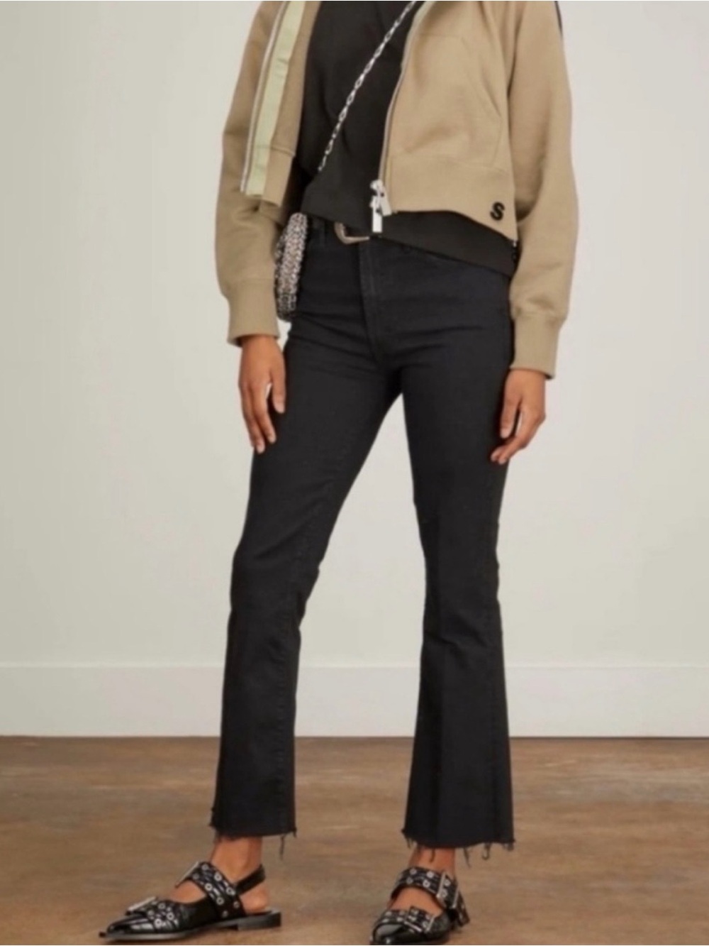 MOTHER The Hustler Ankle Fray Jean High Rise Frayed Hem in Not Guilty Black 27 - Picture 1 of 11